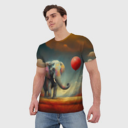 Футболка мужская Грустный слон и красный шарик, цвет: 3D-принт — фото 2