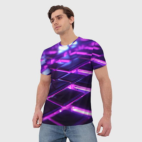 Мужская футболка Фиолетовая неоновая плитка / 3D-принт – фото 3