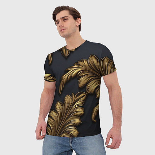 Мужская футболка Золотые узоры в виде листьев / 3D-принт – фото 3