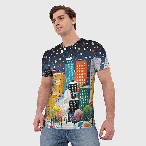 Мужская футболка Новогодний ночной город / 3D-принт – фото 3