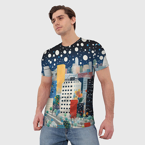 Мужская футболка Новогодний ночной город / 3D-принт – фото 3