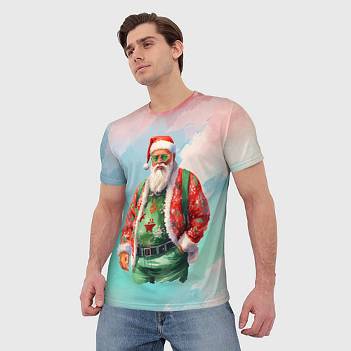 Мужская футболка Санта в стильном костюме / 3D-принт – фото 3