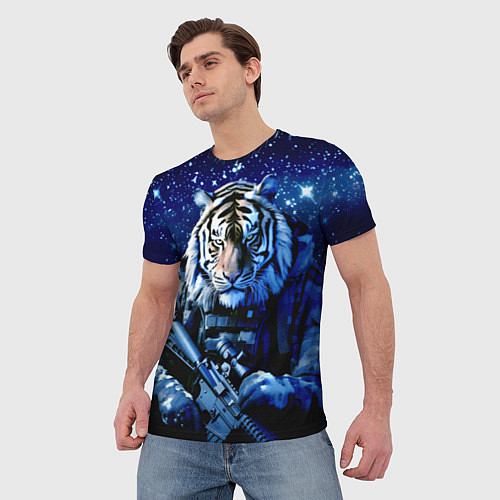 Мужская футболка Тигр солдат снег и звезды / 3D-принт – фото 3