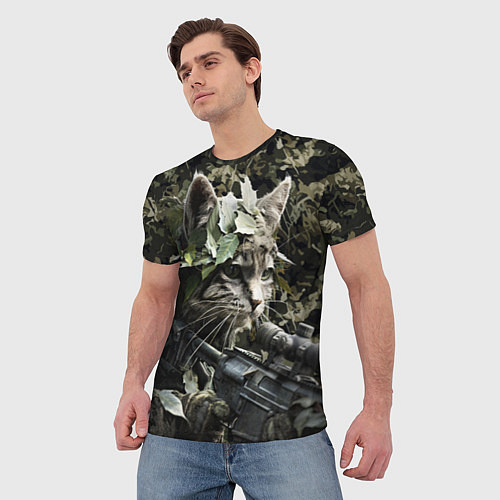 Мужская футболка Кот снайпер в камуфляже / 3D-принт – фото 3