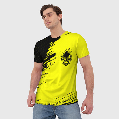 Мужская футболка Cyberpunk 2077 краски на чёрном / 3D-принт – фото 3