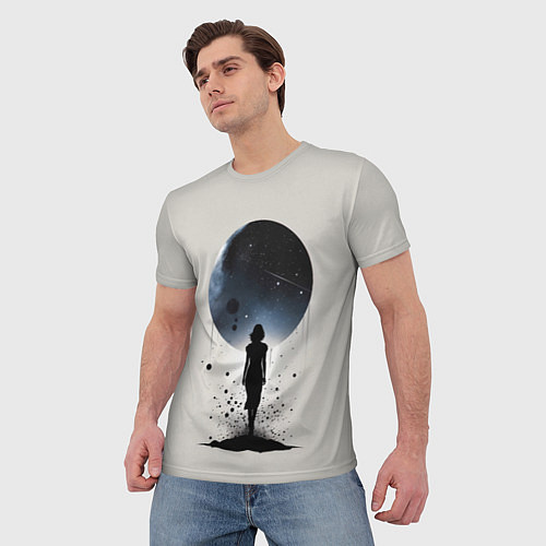 Мужская футболка Силуэт девушки на фоне космоса / 3D-принт – фото 3