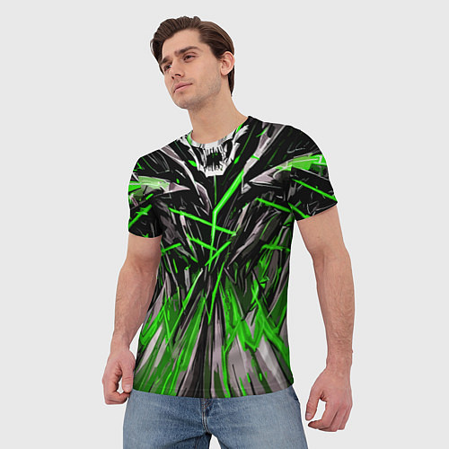 Мужская футболка Череп и зелёные полосы / 3D-принт – фото 3