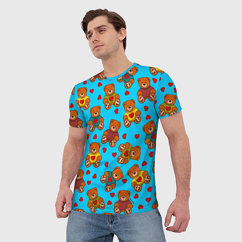 Мужская футболка Мишки в цветных свитерах и сердечки / 3D-принт – фото 3