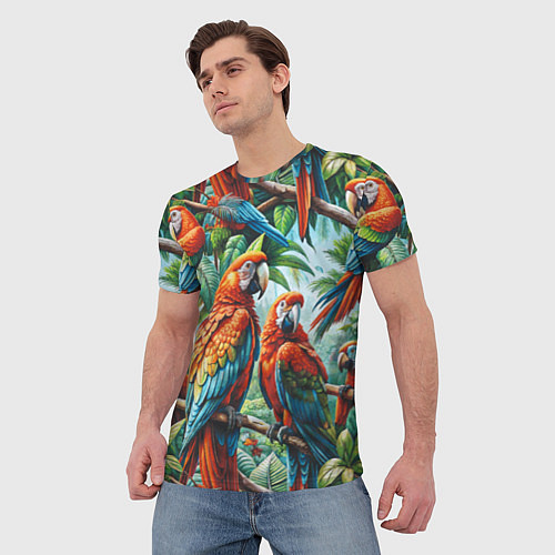 Мужская футболка Попугаи Ара - тропики джунгли / 3D-принт – фото 3