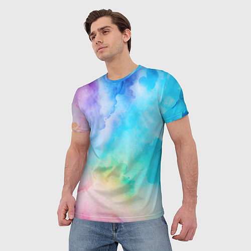 Мужская футболка Цветные разводы акварели / 3D-принт – фото 3