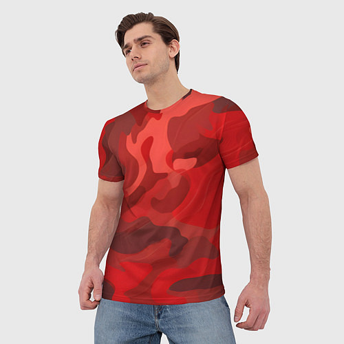 Мужская футболка Красный камуфляж крупный / 3D-принт – фото 3