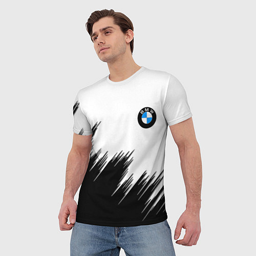 Мужская футболка BMW чёрные штрихи текстура / 3D-принт – фото 3