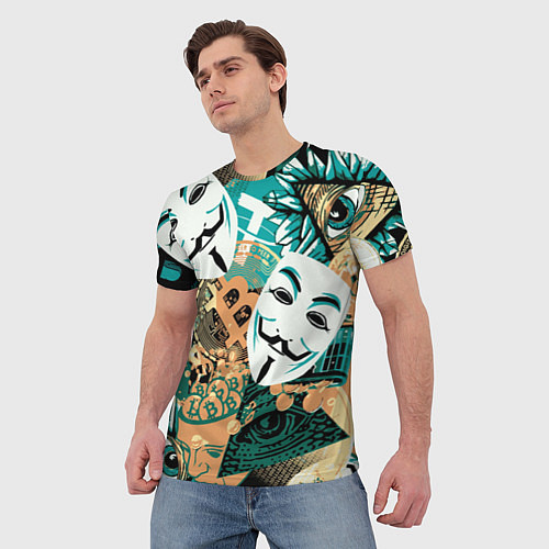 Мужская футболка Криптавалюта с маской Виндетта / 3D-принт – фото 3