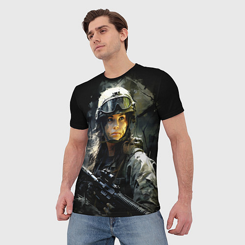 Мужская футболка Девушка воин в боевой экипировке / 3D-принт – фото 3