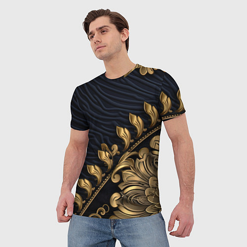 Мужская футболка Золотая объемная лепнина / 3D-принт – фото 3