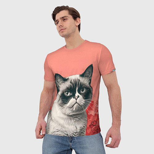 Мужская футболка Недовольный кот в день Святого Валентина / 3D-принт – фото 3