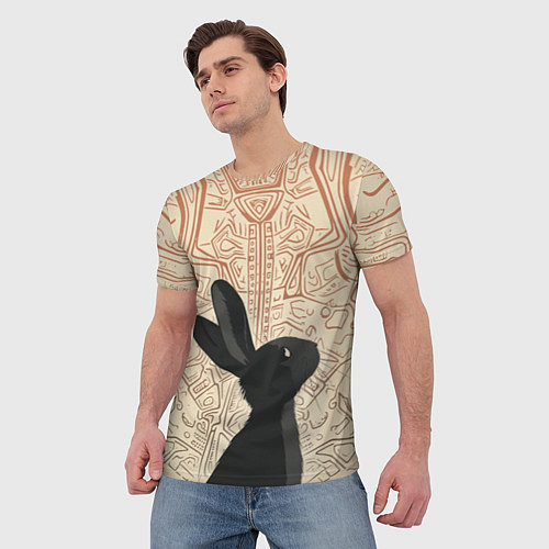 Мужская футболка Чёрный кролик с узорами / 3D-принт – фото 3