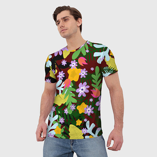 Мужская футболка Гавайская цветочная расцветка / 3D-принт – фото 3