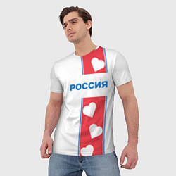 Футболка мужская Россия с сердечками, цвет: 3D-принт — фото 2