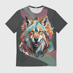 Футболка мужская Голова яркого волка, цвет: 3D-принт