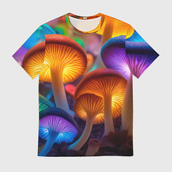 Футболка мужская Неоновые светящиеся грибы, цвет: 3D-принт