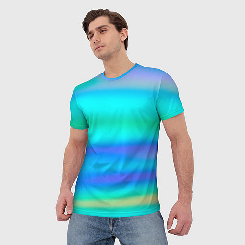 Мужская футболка Неоновые мягкие полосы через матовое стекло / 3D-принт – фото 3