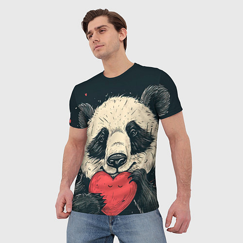 Мужская футболка Влюбленная панда обнимает сердечко / 3D-принт – фото 3