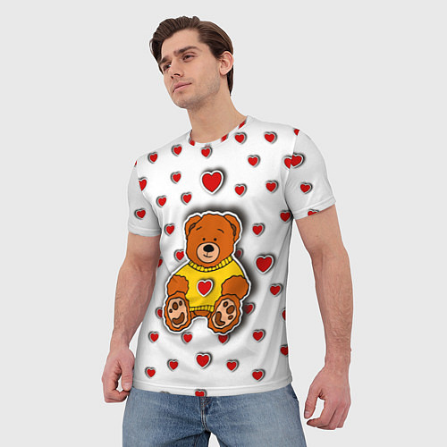 Мужская футболка Стикер наклейка мишка и сердце объемный рисунок / 3D-принт – фото 3