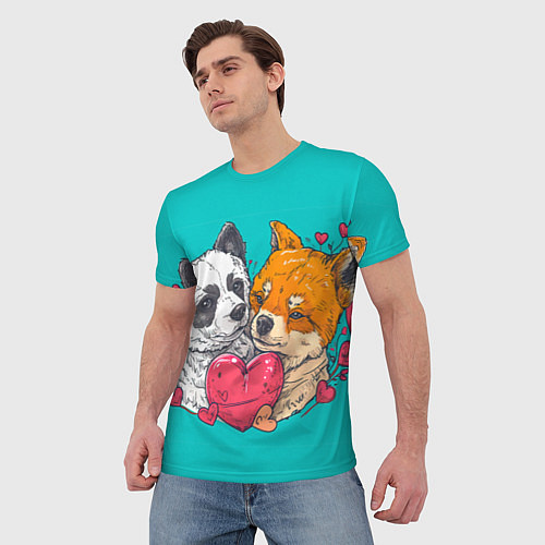 Мужская футболка Влюбленная собачка и лисичка / 3D-принт – фото 3