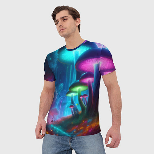 Мужская футболка Планета цветных неоновых грибов / 3D-принт – фото 3
