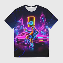 Футболка мужская Барт Симпсон сидит на тачке Делориан, цвет: 3D-принт