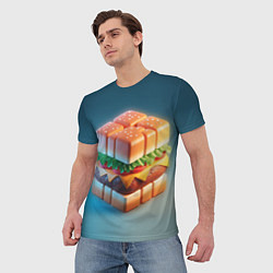 Футболка мужская Абстрактный гамбургер в форме куба, цвет: 3D-принт — фото 2