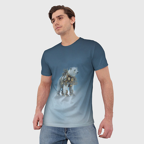 Мужская футболка Белый северный медведь в стиле стимпанк / 3D-принт – фото 3