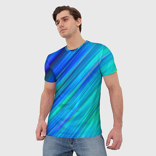 Мужская футболка Неоновые синие лучи / 3D-принт – фото 3