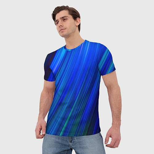Мужская футболка Неоновые синии линии / 3D-принт – фото 3