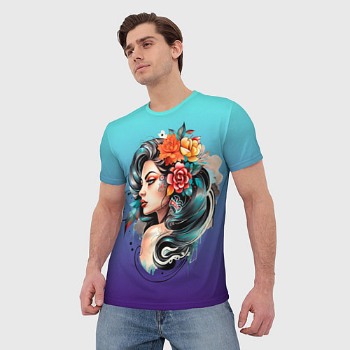 Мужская футболка Цветы и буйство красок / 3D-принт – фото 3