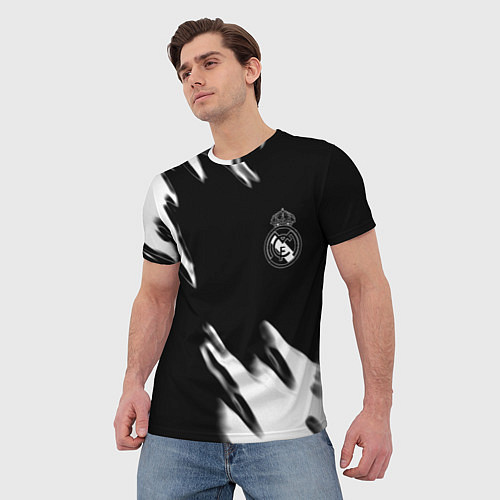 Мужская футболка Real madrid белые краски текстура / 3D-принт – фото 3