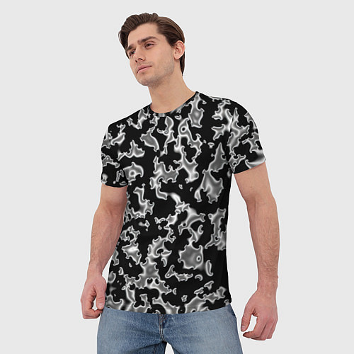 Мужская футболка Капли жидкого металла - камуфляж на чёрном / 3D-принт – фото 3