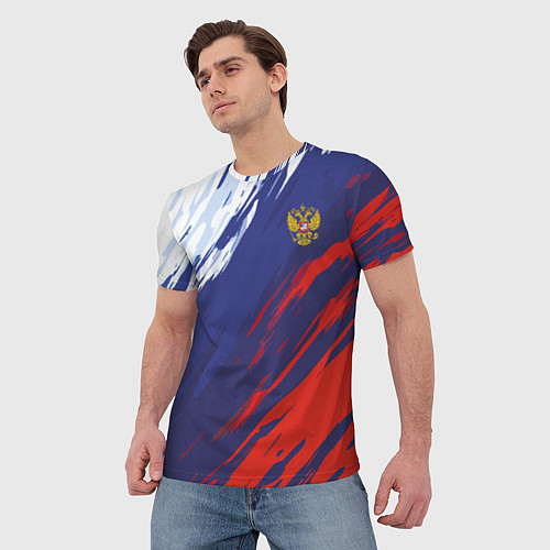 Мужская футболка Россия Sport брызги красок триколор / 3D-принт – фото 3