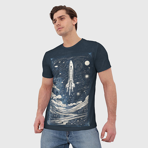 Мужская футболка Винтажный постер космос титан ракета / 3D-принт – фото 3