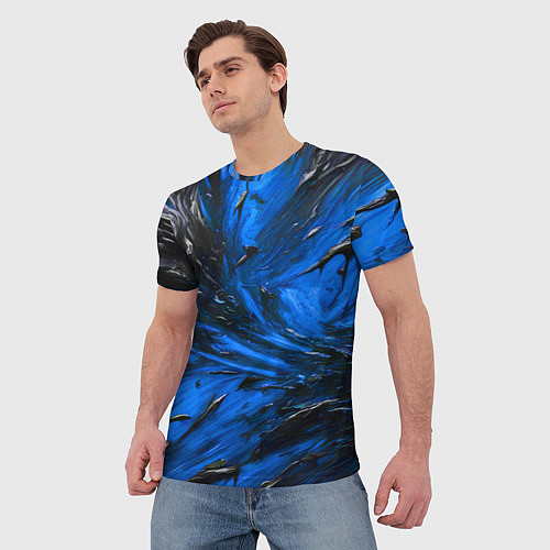 Мужская футболка Чёрная и синяя субстанция / 3D-принт – фото 3
