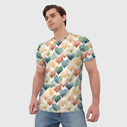 Мужская футболка Разноцветные нарисованные сердечки / 3D-принт – фото 3