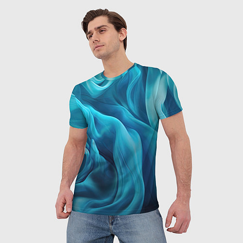 Мужская футболка Синяя абстрактная волнистая ткань / 3D-принт – фото 3