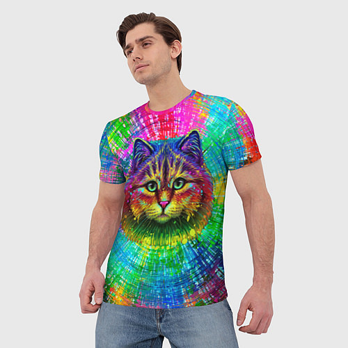 Мужская футболка Цветной кот / 3D-принт – фото 3