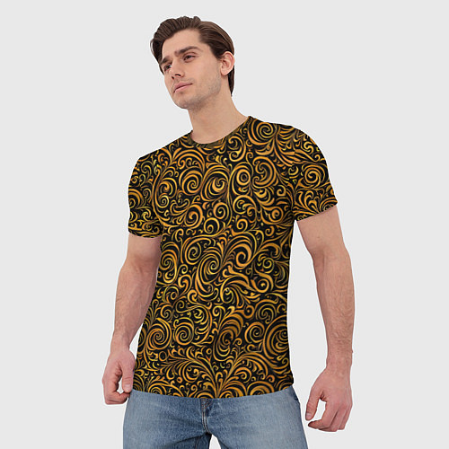 Мужская футболка Золотые узоры завитки / 3D-принт – фото 3