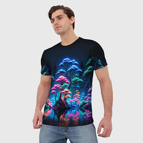 Мужская футболка Неоновый лес - нейросеть / 3D-принт – фото 3