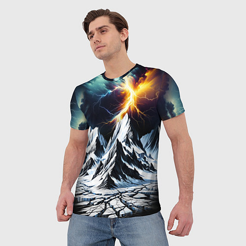 Мужская футболка Молнии и горы / 3D-принт – фото 3