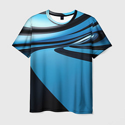 Футболка мужская Черная и синяя абстракция в виде волн, цвет: 3D-принт