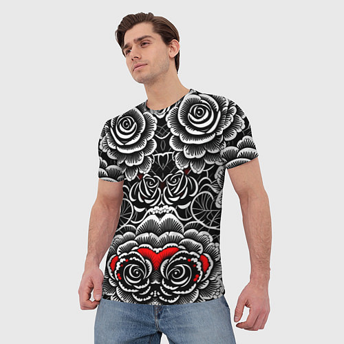 Мужская футболка Серые паттерны цветы / 3D-принт – фото 3