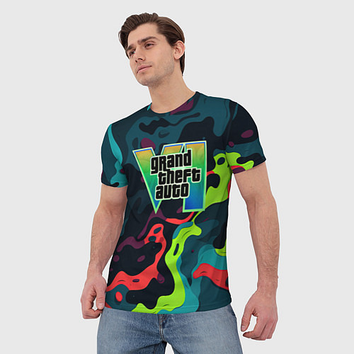 Мужская футболка Gta лого кислотный камуфляж / 3D-принт – фото 3